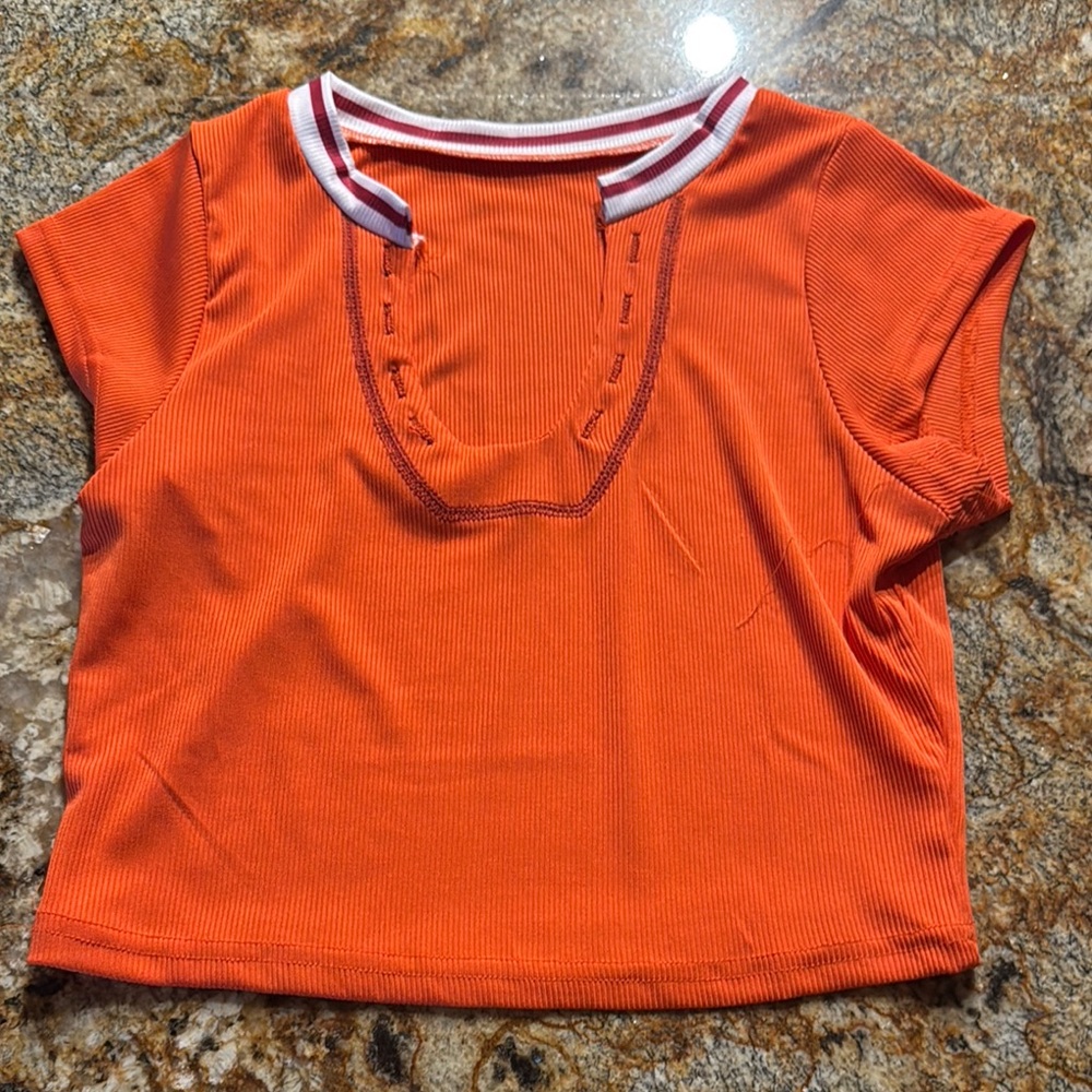 Orange Polo Crop Top with Cut Out